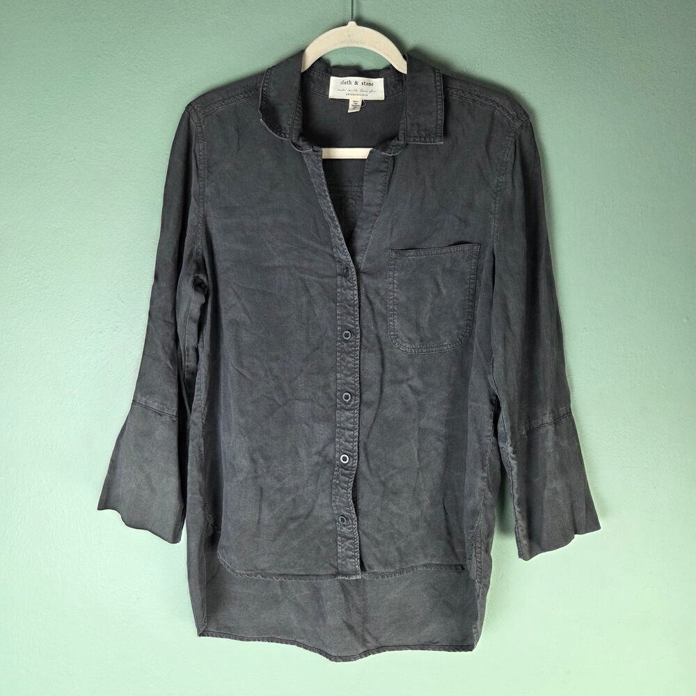 Anthropologie Cloth & Stone Womens Medium Faded Black Button Up LS Shirt Grunge